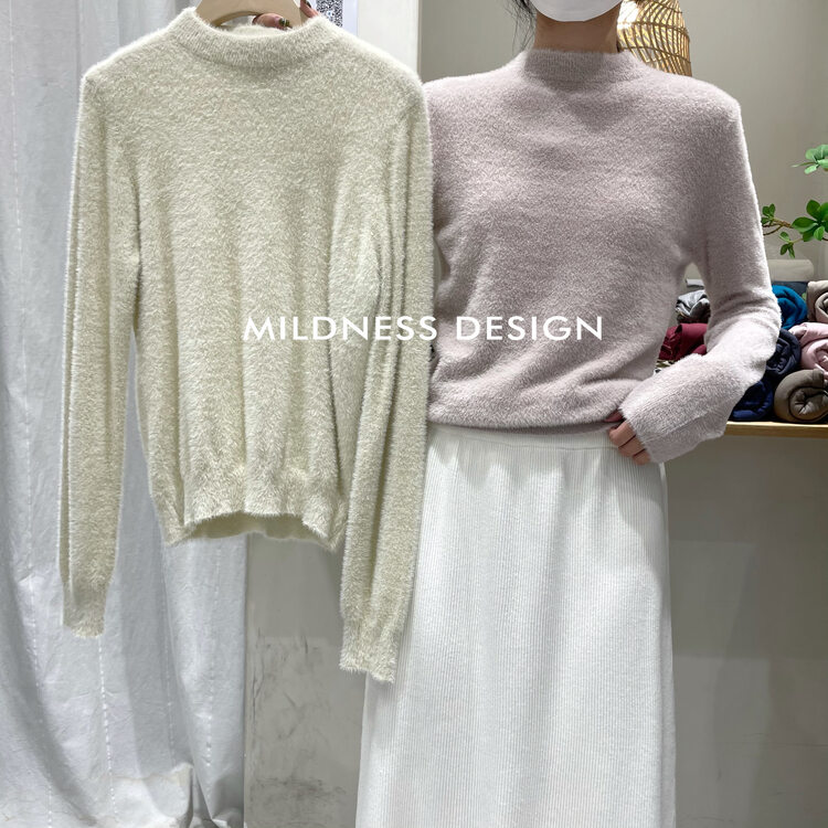 【MILDNESS】Imitation Mink Fur Stand Collar Knitted Sweater Sweater 622