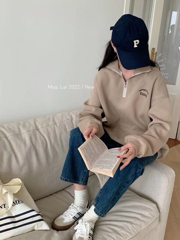 Original price 56.40! New in autumn!【HH &MISS LAI】half zipper loose and comfortable sweater 1030# L