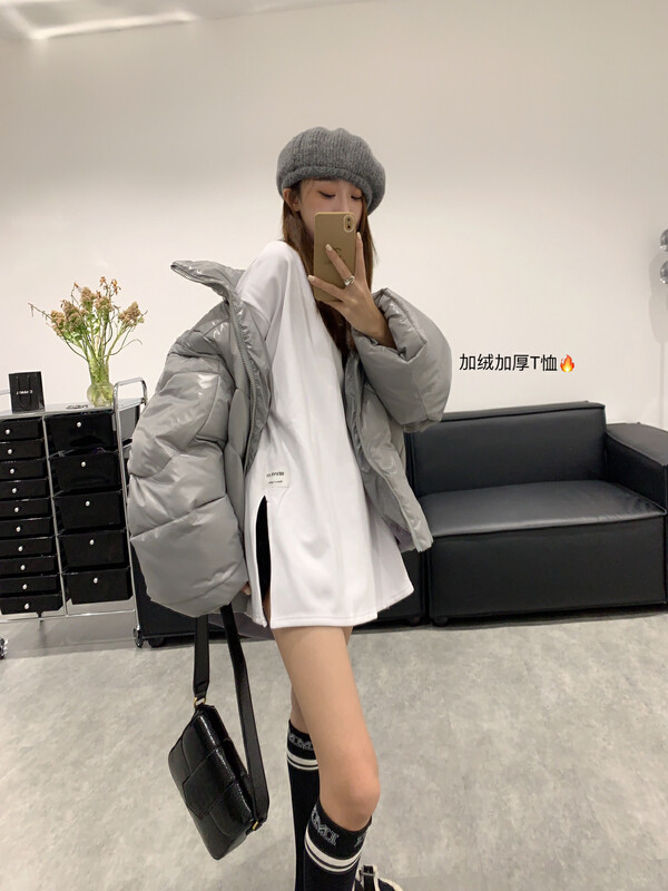 [VANESSA] solid color loose mid-length slit long-sleeved T-shirt 8510# OZQ