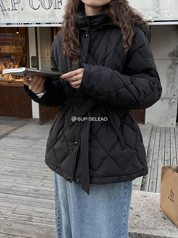 【6-UP】Korean style hooded rhombus warm down jacket (with belt, detachable hood) (including 90% white duck down) 69178# CQW