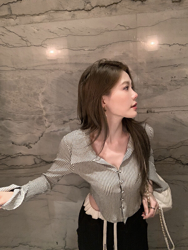 【WGWE】Little Spice Girl Short Striped Shirt 2883# FHX