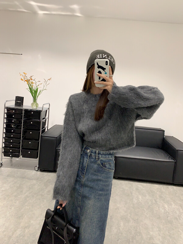 [VANESSA] round neck striped loose warm sweater 8261# OZQ