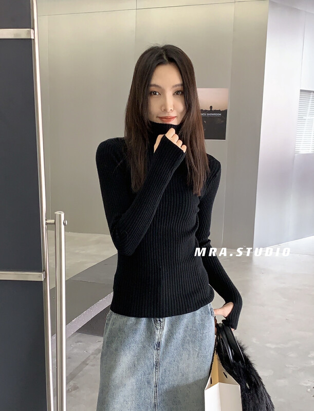 【MRA】Multi-color all-match pit strips look thin and high-necked knitted bottoming shirt DH336