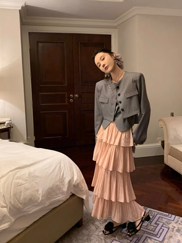 【WGWE】Cake Layer High Waist A-Line Long Skirt 2607# FHX