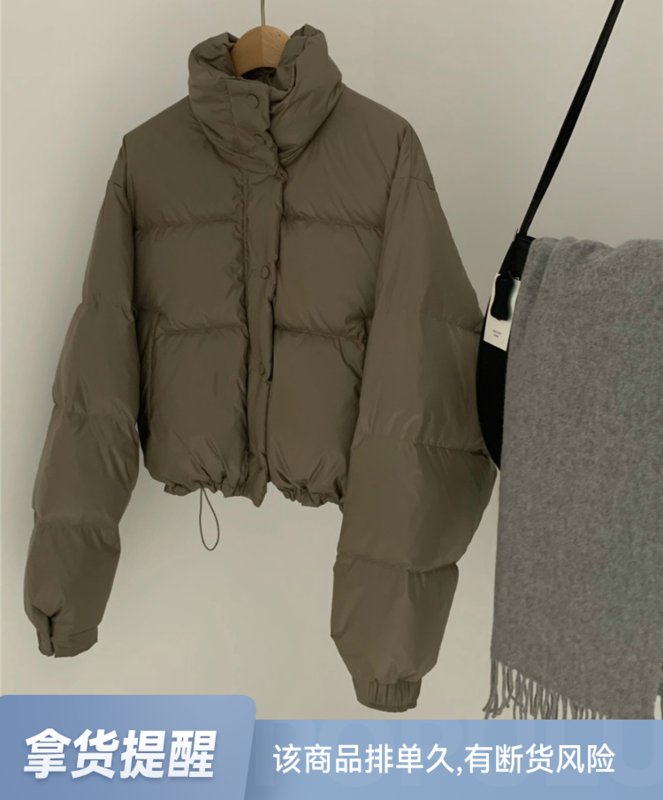 【WANNA OUR】Stand collar drawstring solid color warm down jacket (90% white duck down) 229866# ZXL