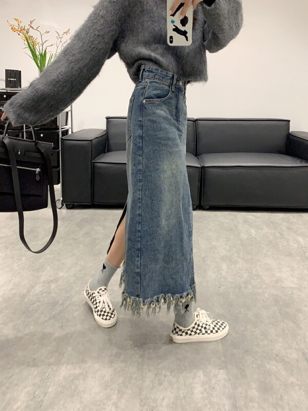 【VANESSA】Vintage high waist tassel denim skirt 8263# OZQ