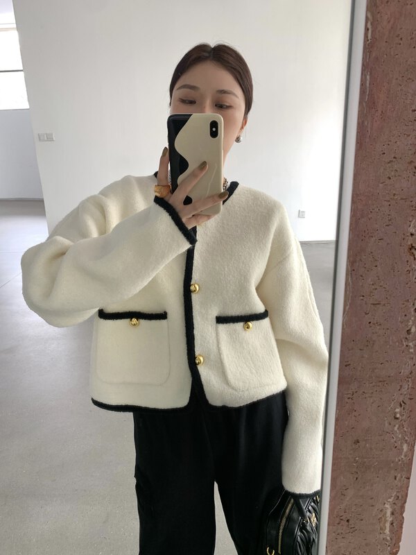 [TUTU] Contrasting color Korean style loose western style knitted cardigan YS1-52460# LSL