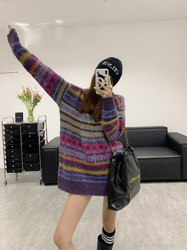 [VANESSA] Niche hit color fashion loose warm sweater 8308# OZQ