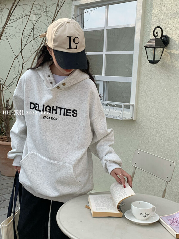 New for winter! [HH &MISS LAI] hooded letter pullover plus fleece sweater 496# L
