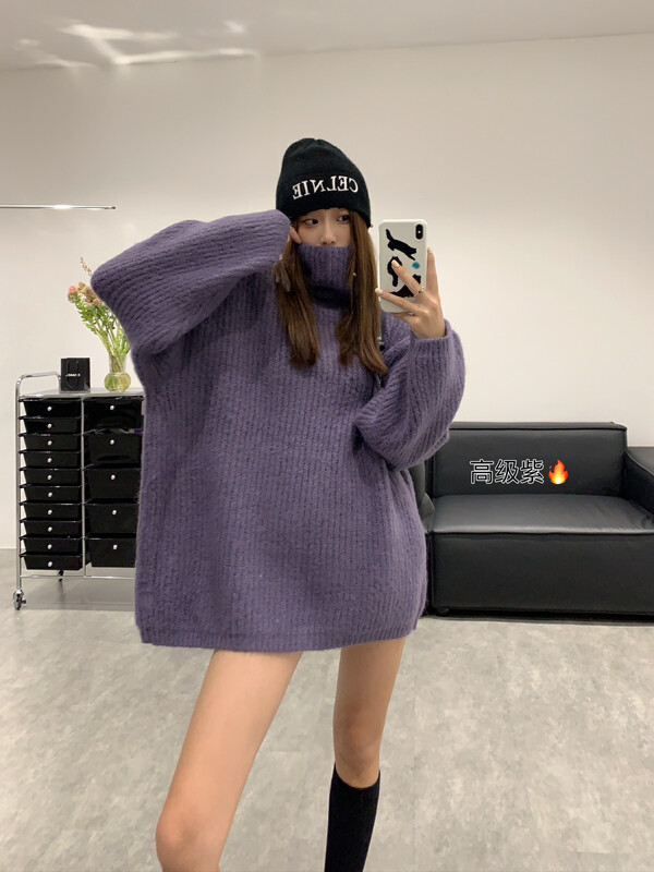 [VANESSA] solid color mid-length turtleneck warm sweater 8370# OZQ