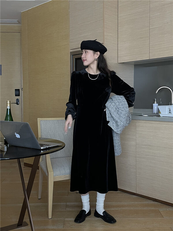 The temperament of the annual meeting!  【TN】Korean style velvet slim dress 8152# CLS