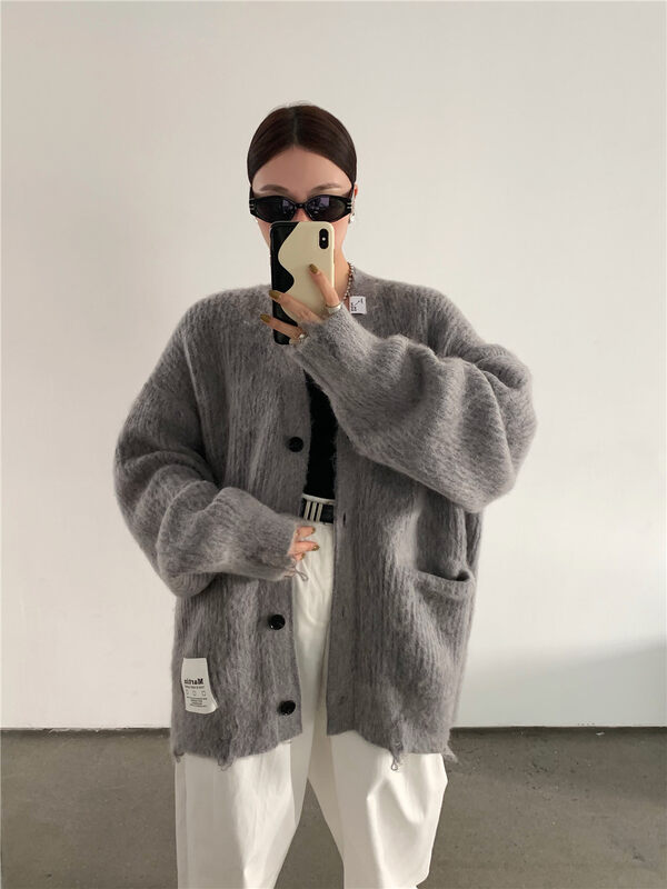 【DTU】V-neck single-breasted loose retro knitted cardigan 52467# LSL