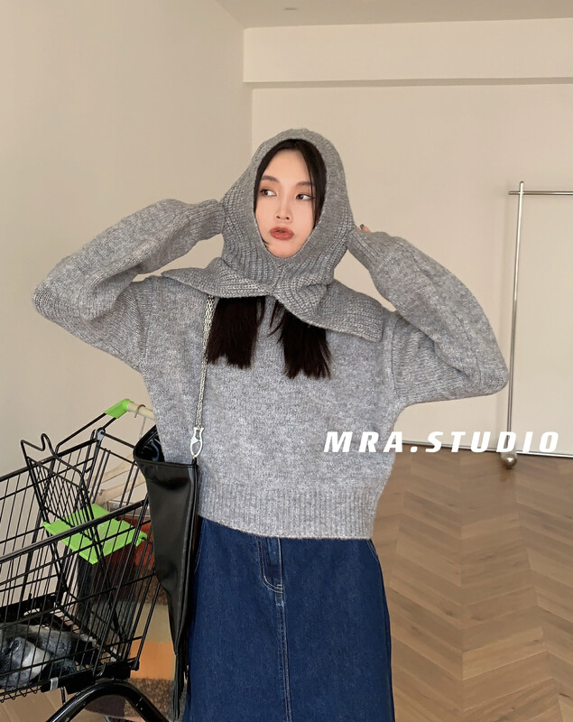 [MRA] ins style winter warm scarf + loose sweater suit (with detachable scarf) SP117# CQW