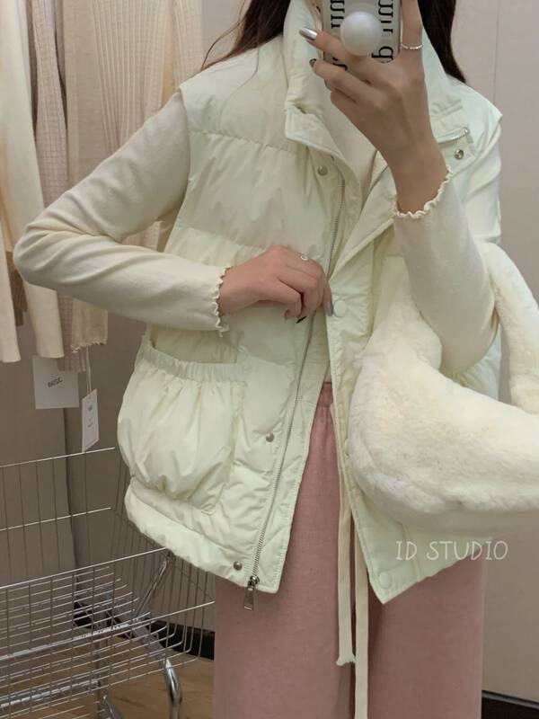 【I-D】Korean style all-match elastic pocket down vest (with 90% white duck down) Y9009# L