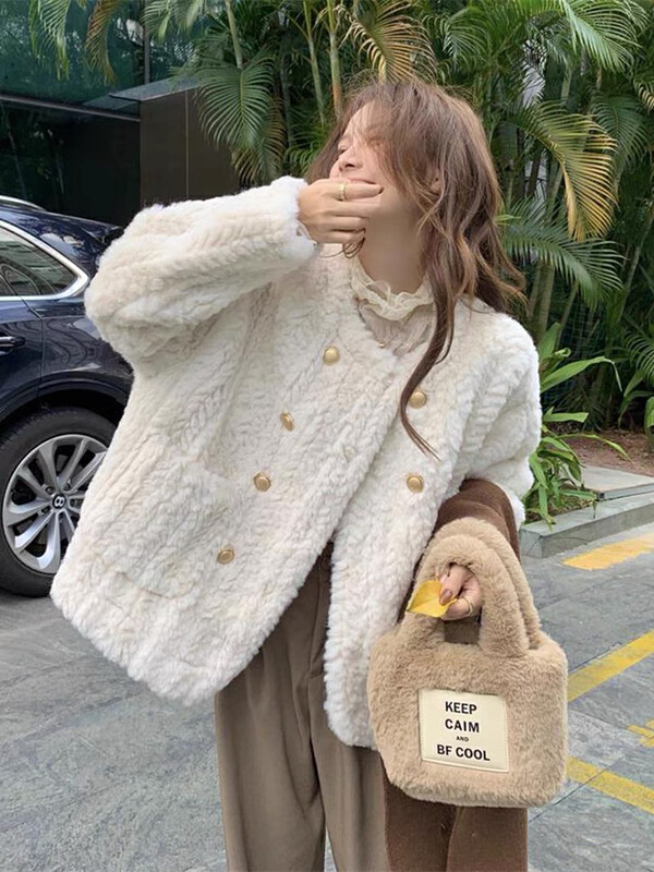 【BY】Fleece and Thick Double Breasted Short Jacket 121# HJY