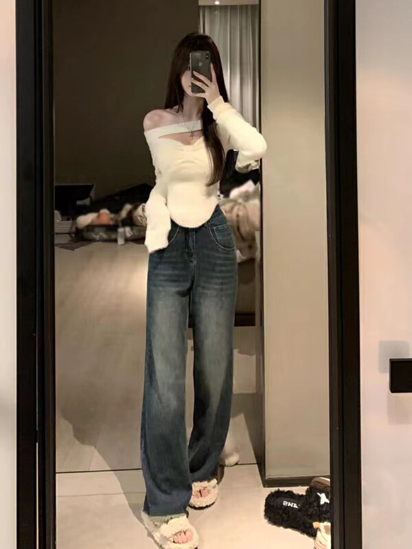 【ARE STUDIO】Simple all-match high-waisted wide-leg jeans 92562# OZQ