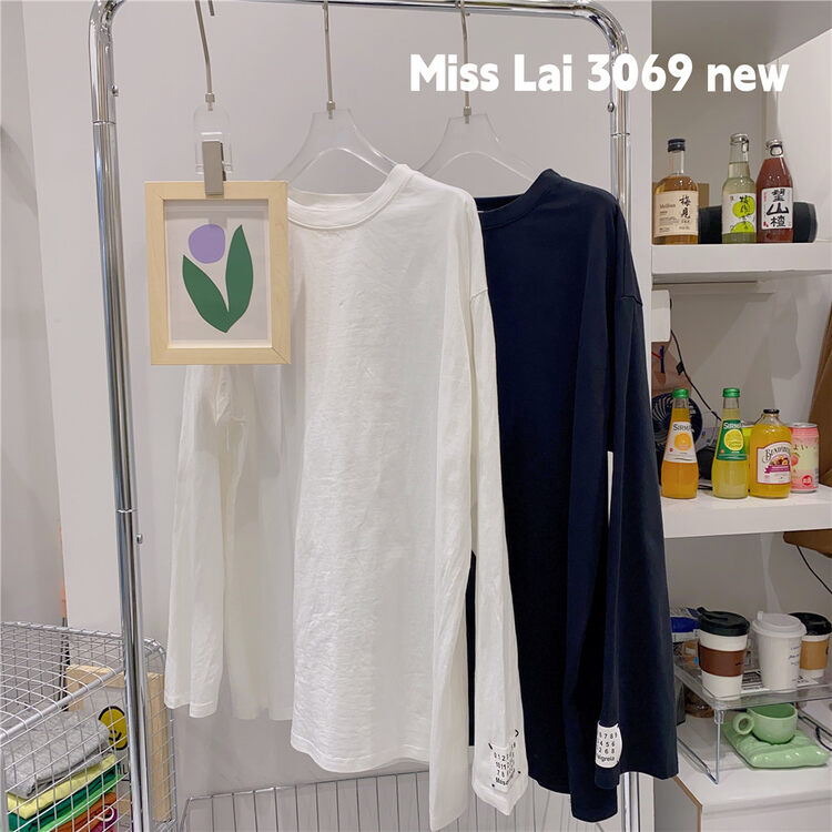 New for winter! [HH &MISS LAI] round neck pullover clean version long-sleeved T-shirt 3069# L
