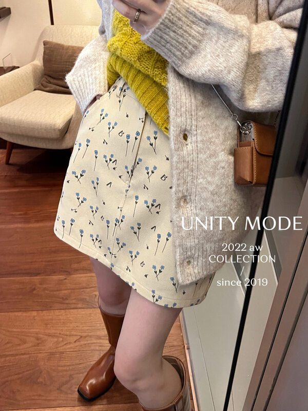 [UNITY] Composite velvet denim skirt winter new jacquard design a-line skirt L220018# CQW