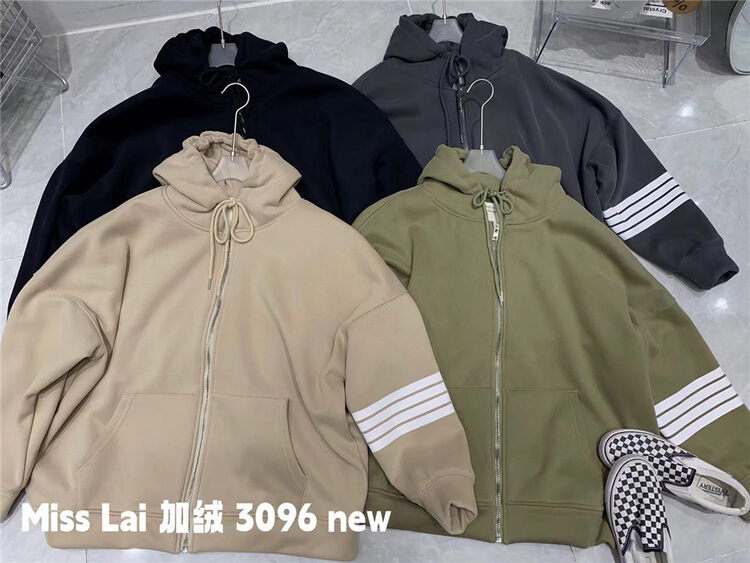 [HH &MISS LAI] hooded plus fleece color matching zipper loose short coat 3096# L