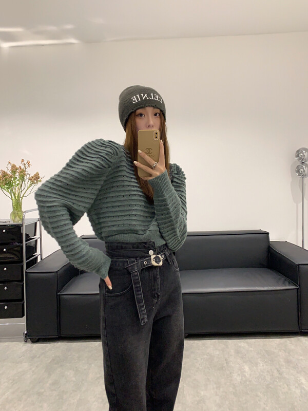 【VANESSA】Special weave puff sleeve exquisite short warm sweater 8506# OZQ