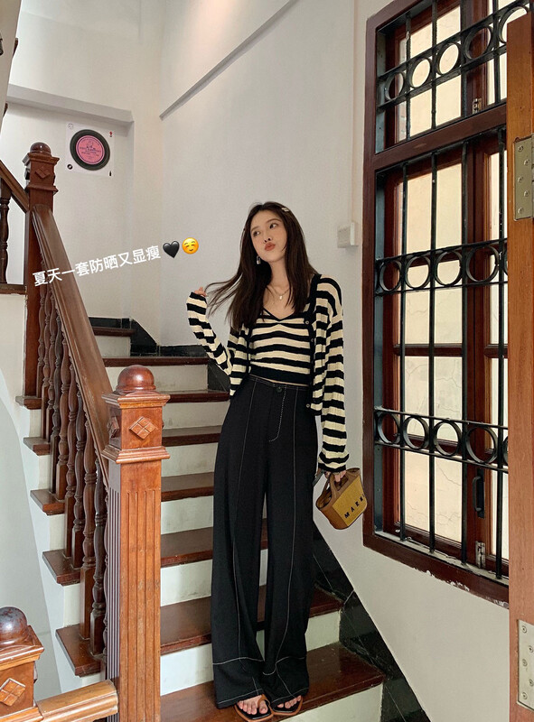 New in autumn! [WGWE] high waist wide leg drape floor mopping casual pants 2573# FHX