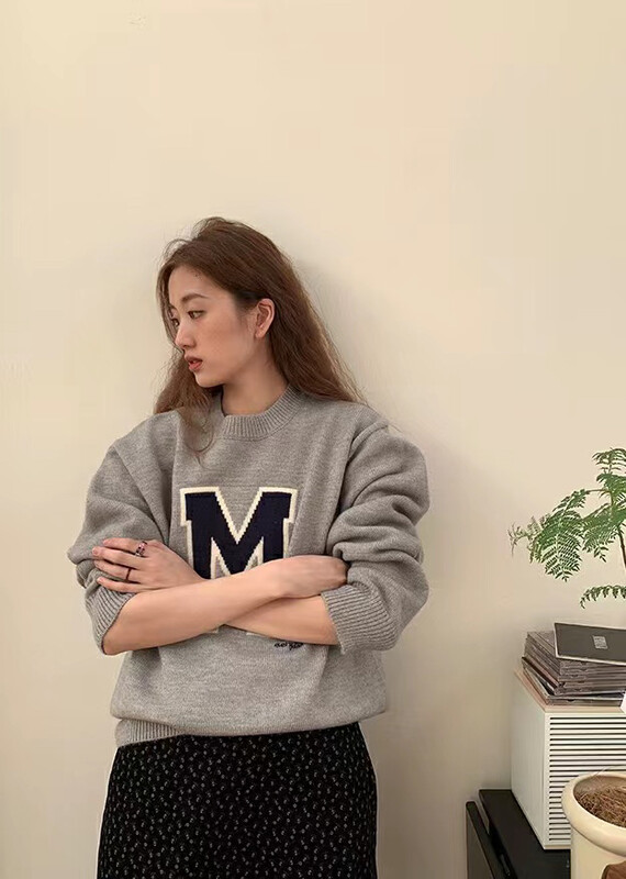 【ARE STUDIO】Casual round neck letter loose sweater 92657# OZQ