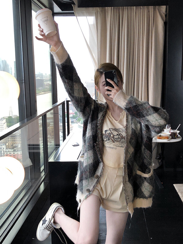 【WGWE】Women's autumn and winter loose lazy style chic knitted cardigan 3021# FHX