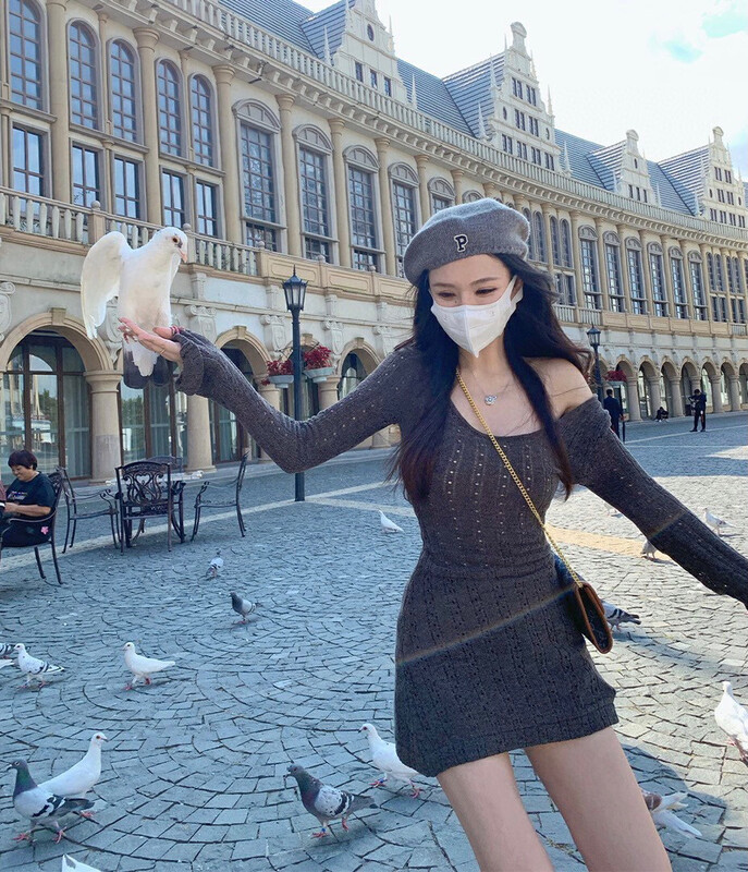 【WGWE】Pure Desire Style Long-sleeved Slim Waist Slim Knitted Dress 3109# FHX
