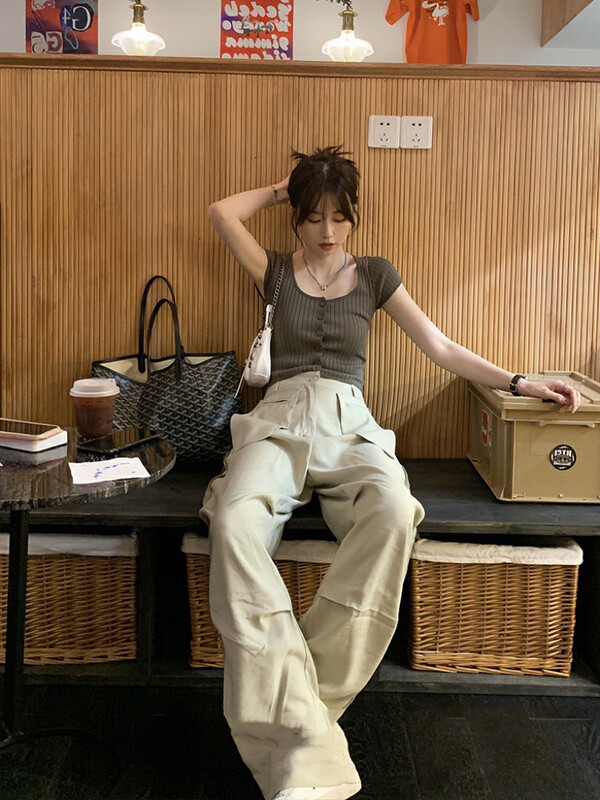Original price 87.98! New in early autumn!【WGWE】Design pocket tooling loose wide-leg casual pants 2469# FHX