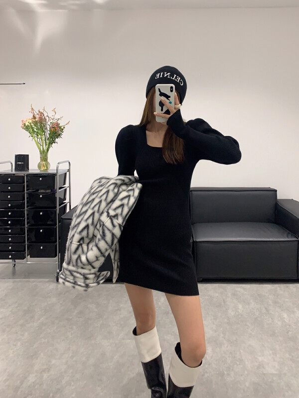 【VANESSA】Korean Square Neck Puff Sleeve Dress 8310# OZQ