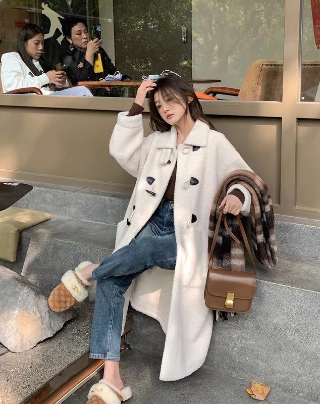 【ARE STUDIO】Stand collar horn buckle imitation lamb wool coat 92552# OZQ
