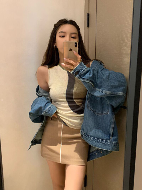 Original price 22.43! New in autumn! [WGWE] Contrasting color high elastic bamboo section hot girl vest/sling 2588# FHX