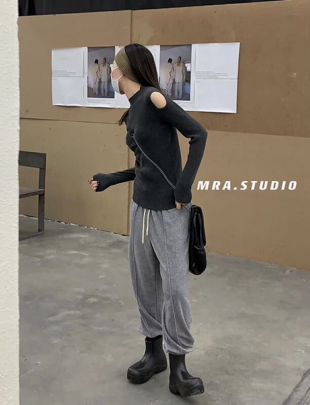【MRA】Korean version simple cashmere tie warm casual pants DH332