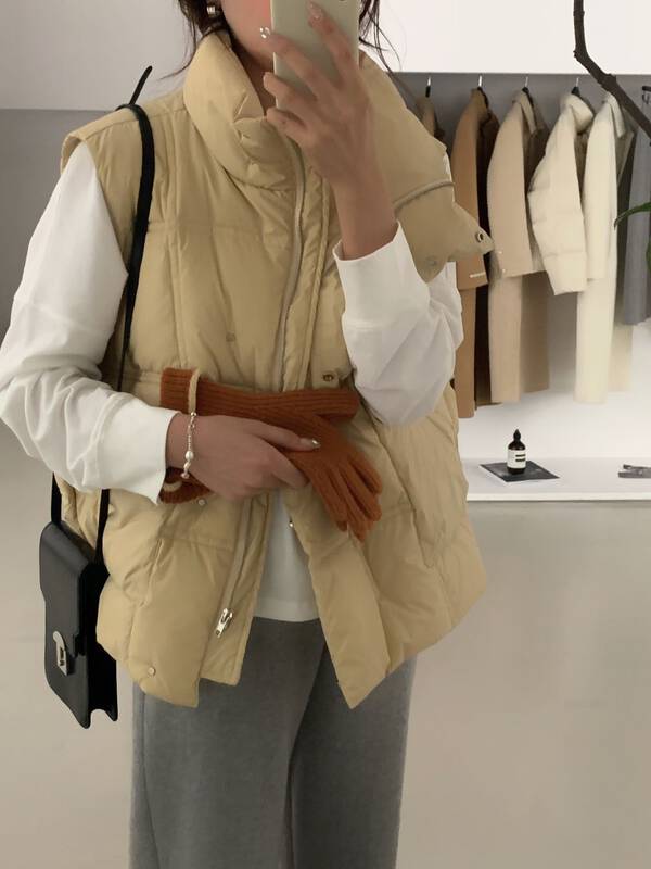 【WANNA OUR】Stand collar drawstring vest warm down jacket (90% white duck down) 229908# ZXL