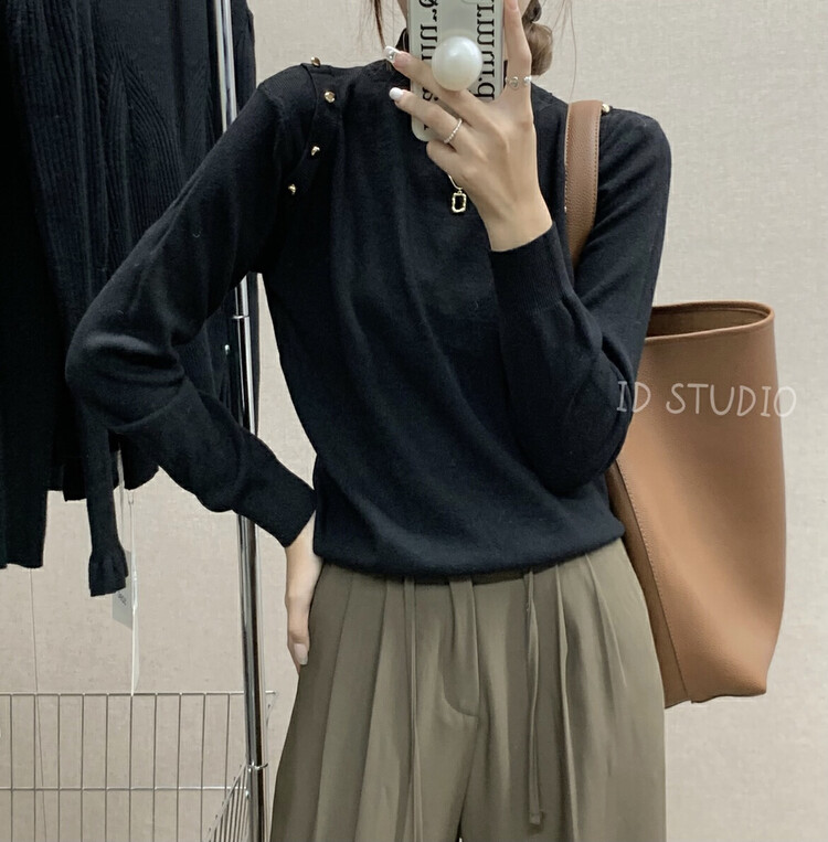 【I-D】Korean version all-match shoulder button sweater Y3293# L