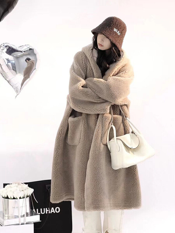 【ARE STUDIO】Designed hooded imitation lamb wool loose coat 92569# OZQ