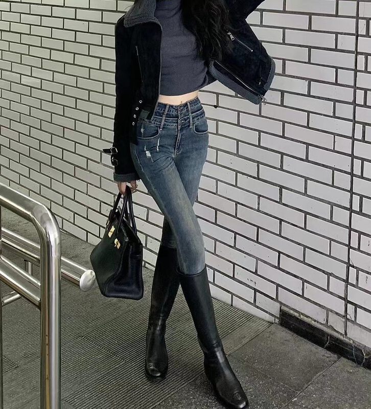 【ARE STUDIO】All-match double waist skinny jeans 91521# OZQ