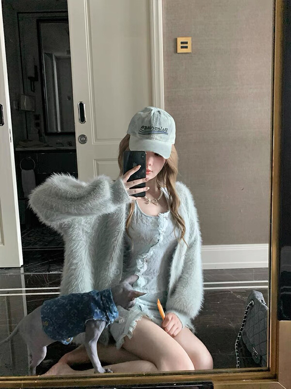 【BY】Solid color lazy style long breasted warm sweater 0855# HJY