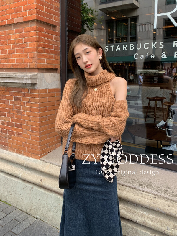 Original price 88.99! 【ZY】Duidui collar wool warm lazy scheming short shoulder sweater D09-1