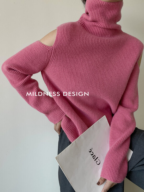 [MILDNESS] Arctic velvet strapless turtleneck sweater 7326