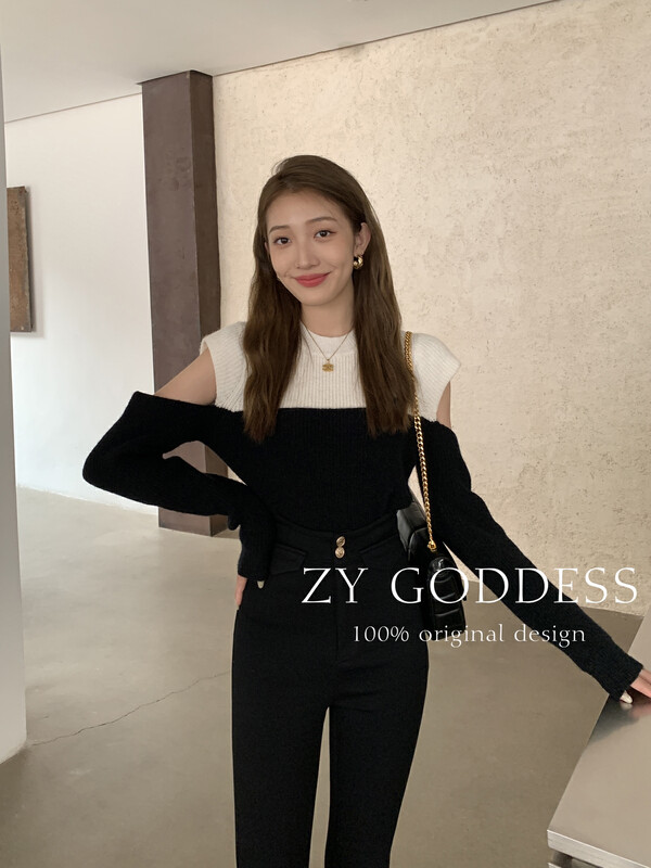 【ZY】Micro-coloured half-high collar machine leak shoulder wool bottoming sweater S96