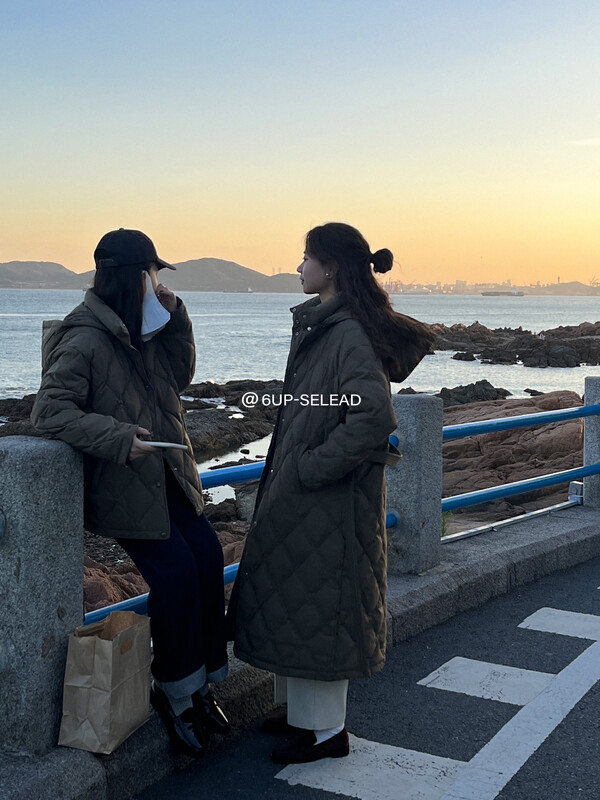 【6-UP】Korean style hooded rhombus warm down jacket (with belt, detachable hat) (including 90% white duck down) 69177# CQW