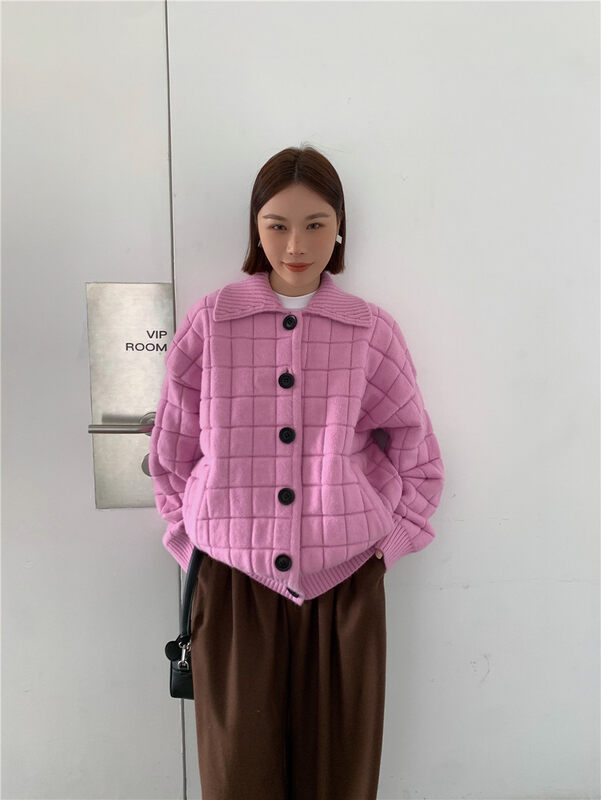 【DTU】Plaid Loose Versatile Cardigan Warm Sweater (Sweater Only) 33257# LSL