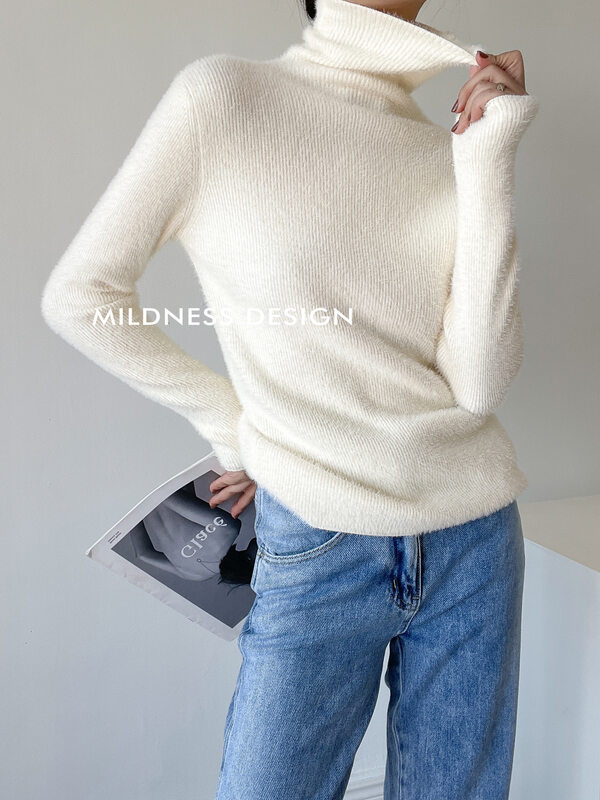 【MILDNESS】Imitation mink fur turtleneck sweater M1157
