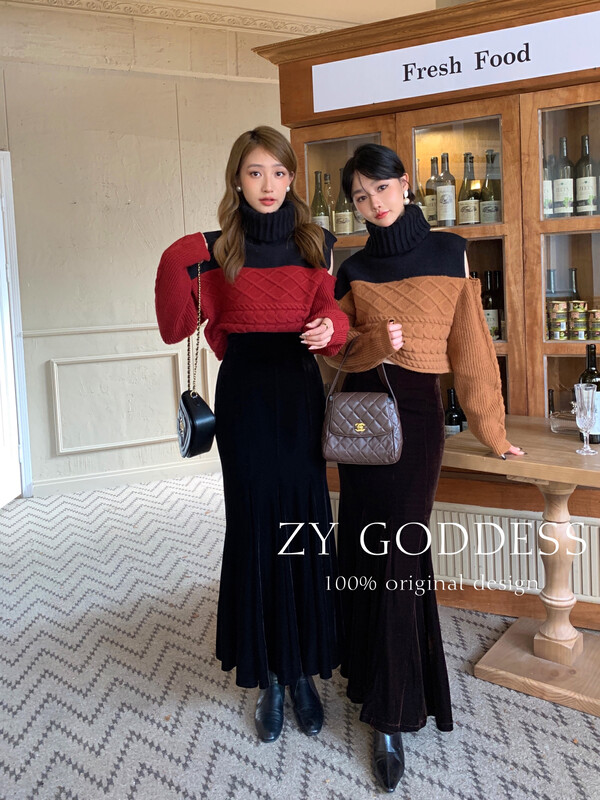 [ZY] Celebrity high-end light sense imported velvet material late night fishtail skirt goddess skirt (with velvet and thick lining) 28199