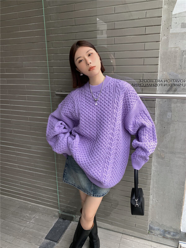 【DTU】Korean simple loose round neck pullover warm sweater 33258# LSL