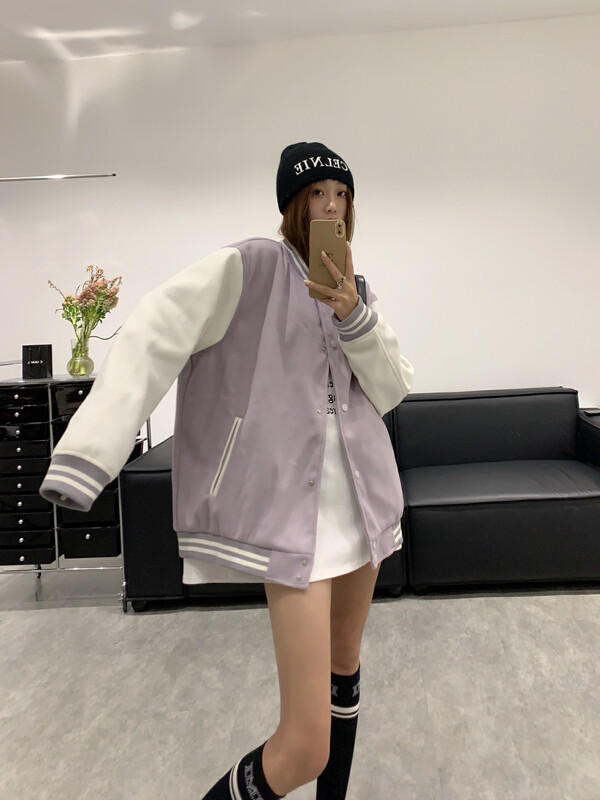 Original price 208.99! 【VANESSA】Korean color-block mid-length woolen baseball uniform short jacket 8701# OZQ