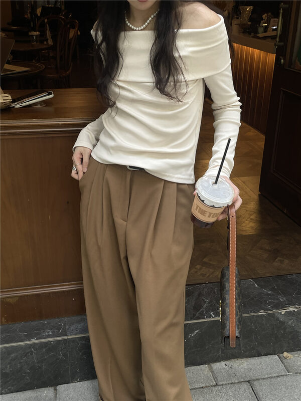New in early autumn! [TN] One-shoulder slim fit long-sleeved shirt 3083# CLS