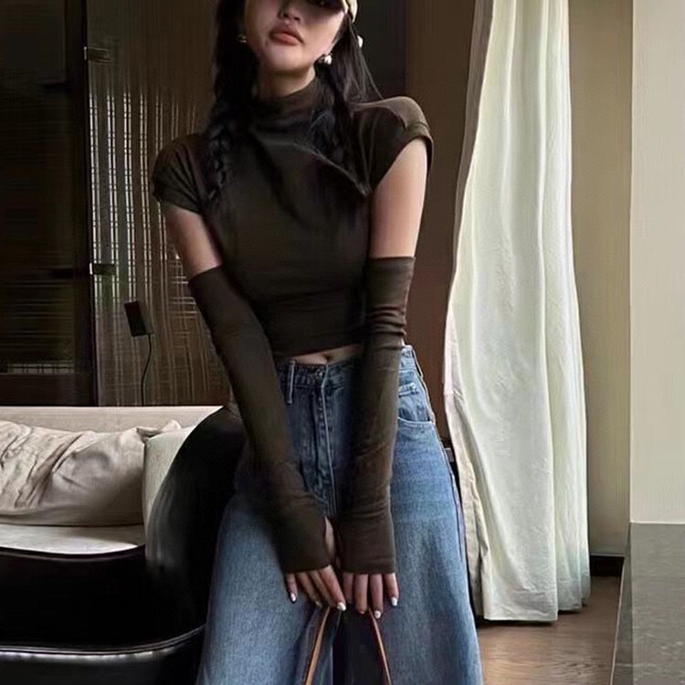 The original price is 29.32! [WGWE] High-end fashion tie hollow loose waist slim long-sleeved T-shirt (with sleeves) 2539# FHX