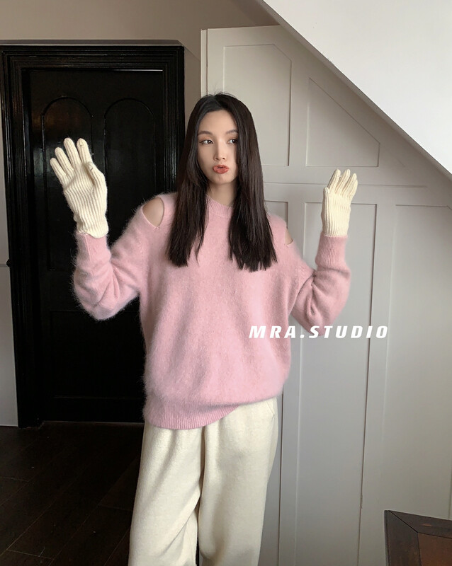 【MRA】Winter lazy wind small hollow mink fur warm sweater KU223
